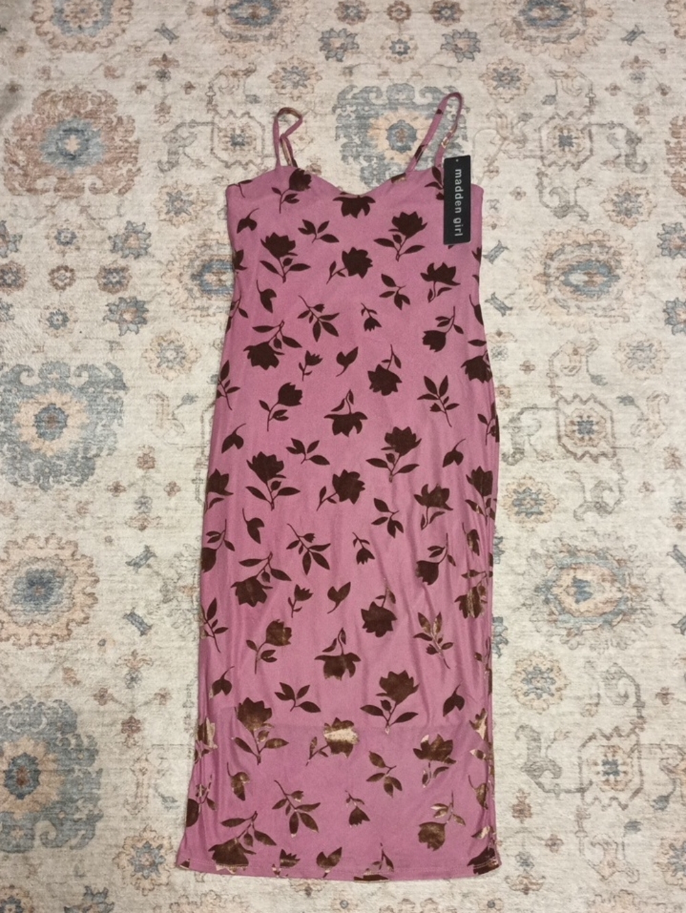 Madden Girl Mauve Pink Floral Slip Dress with Brown Print